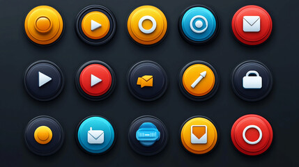 Poster - Colorful round app icons vector set for ui design elements and mobile application interface development design