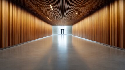 Aufkleber - Vertical wooden slats of varying depths enhance acoustic features while providing a warm brown aesthetic, perfect for modern interior wall decoration