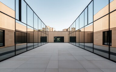 Poster - Reflective Glass Walls Enclose Minimalist Beige