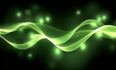 Wall Mural - Flowing Green Waves with Ethereal Glow Against a Dark Background Creating a Dynamic and Tranquil Atmosphere in Motion Animation Video