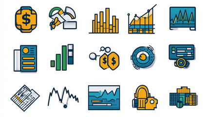Poster - Business finance data analysis report charts graphs icons vector illustration and presentation elements