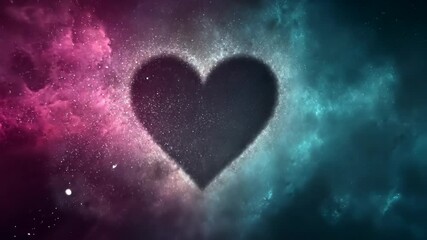 Wall Mural - abstract cosmic heart with pink nebula and blue space cloud illuminated by stars, love concept and r