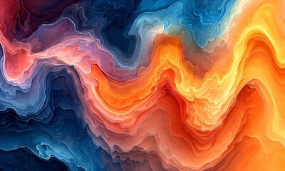 Wall Mural - Dynamic Abstract Fluid Art Composition Featuring Vibrant Orange and Deep Blue Swirls with Smooth Gradient Transitions and Textured Patterns