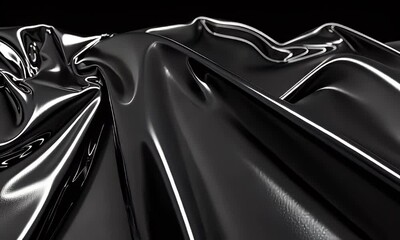 Wall Mural - Abstract Close-Up of Glossy Black Fabric with Wrinkles and Reflective Surface Creating a Dramatic and Elegant Visual Impact