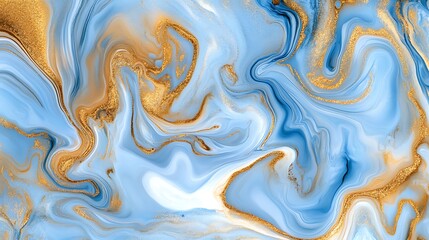 Poster - Abstract blue and gold marbled texture with fluid patterns, suitable for backgrounds and designs