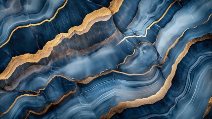 Aufkleber - Abstract blue and gold agate stone texture with flowing patterns, suitable for backgrounds or design