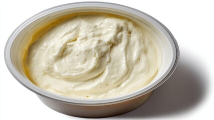 Poster - Natural white vanilla yogurt creates a thick, smooth swirl in a round container, highlighting its fresh texture against a clean background with soft shadows