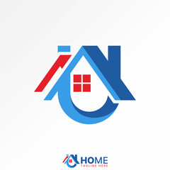 Poster - Logo design graphic concept creative premium vector stock image top sell initial U sans serif font roof house window chimney monogram property home