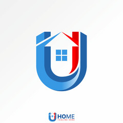 Poster - Logo design graphic concept creative premium vector stock image top sell letter U sans serif font roof house negative window to monogram property home