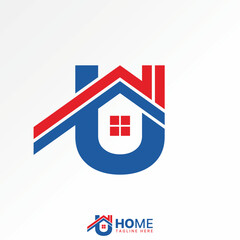 Poster - Logo design graphic concept creative premium vector stock image top sell letter U san serif font roof house chimney window monogram property home rent