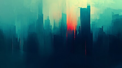 Poster - Abstract cityscape at dusk with blurred skyscrapers and vibrant colors creating a dreamy atmosphere