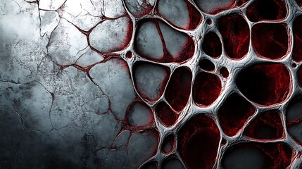 Aufkleber - Abstract close-up of a textured surface with red and white organic patterns resembling cells