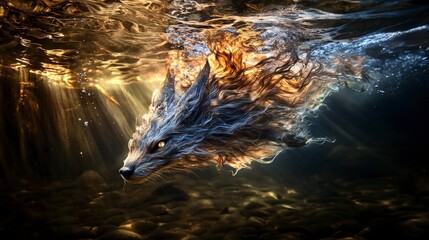 Poster - Nix swimming through depths underwater scene fantasy art ethereal environment dynamic viewpoint