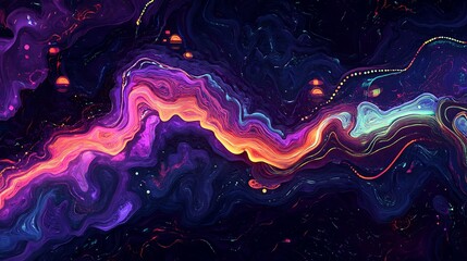 Aufkleber - Abstract colorful wave pattern with vibrant hues flowing through a dark cosmic background