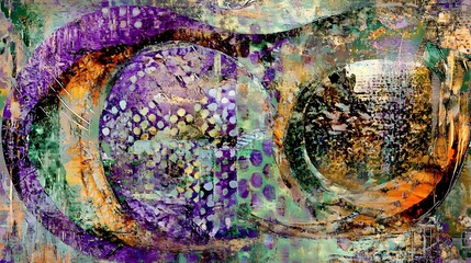 Aufkleber - Abstract composition featuring vibrant colors and shapes, blending textures and patterns in a surreal design