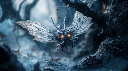 Poster - Enigmatic minmin encounter close-up in an enchanted forest of fantasy art and dark intrigue