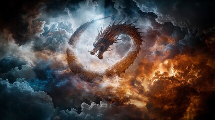 Poster - Majestic chinese dragon soars through stormy skies fantasy art dramatic atmosphere enigmatic viewpoint