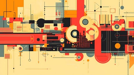 Poster - Abstract geometric design featuring vibrant colors and shapes, creating a dynamic visual experience
