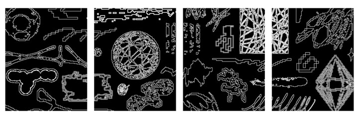 Fototapete - Abstract graphic pixel shape poster set. Pixelated and bitmap abstract geometric figures in vector.