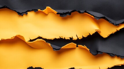 Aufkleber - Abstract layers of torn black and yellow paper creating a dynamic visual contrast and texture