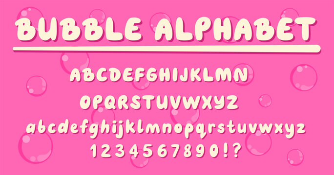 Font bubble. Y2K alphabet. 3D balloon uppercase letter. Cloud cute typography with retro cartoon type. Text groovy symbols. Cool comic graffiti. Scribble typeset. Vector blob gum garish ABC icons set