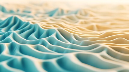 Poster - Abstract representation of flowing waves in blue and beige tones, creating a serene landscape effect