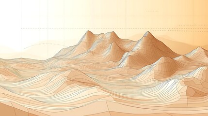 Poster - Abstract representation of mountainous landscape with smooth contours and warm color gradients