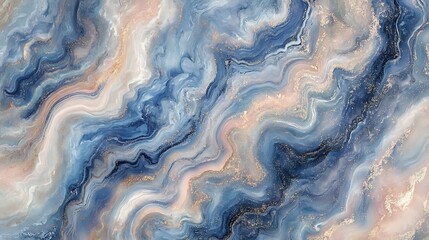 Poster - Abstract swirling blue and pink marble texture with golden accents, ideal for backgrounds and designs