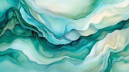Poster - Abstract swirling waves of teal and cream colors creating a serene landscape effect