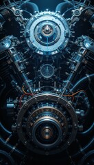 Poster - Intricate Mechanical Engine Design in Futuristic Industrial Setting