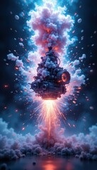 Poster - Colorful Explosion of Abstract Clouds and Rocket Propulsion Effects