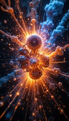 Poster - Vibrant Explosion of Energy with Spheres and Sparks in Dark Space
