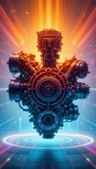 Poster - Futuristic Mechanical Heart with Vibrant Energy and Technology Shapes