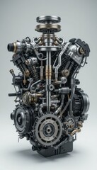 Poster - Detailed View of a Complex Engine with Intricate Mechanical Parts