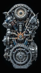 Poster - Intricate Metallic Engine Components in Detailed Close-Up View
