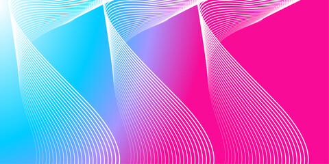 Poster - Abstract blue pink gradient background with white wavy line pattern. Vector banner with vibrant perspective wave .