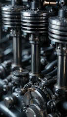Poster - Close-Up of Industrial Machinery Components with Detailed Mechanics