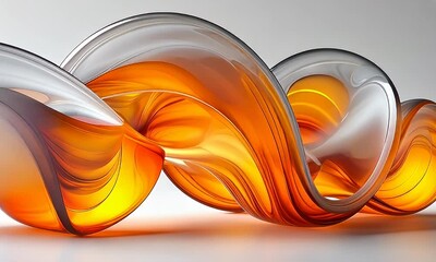 Wall Mural - Abstract Orange Waves in Translucent Design with Smooth Flow and Dynamic Curves on a Light Background