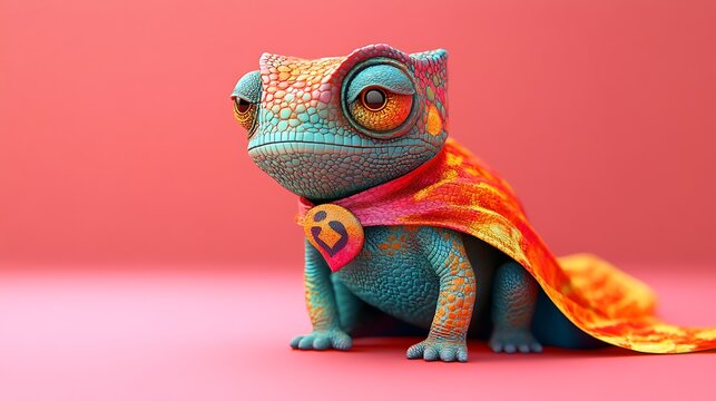 Pixel Art Chameleon in a Superhero Cape
