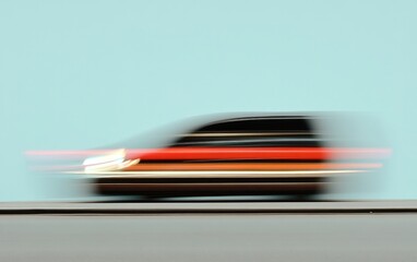 Poster - Fast Motion Blur Red Black Car Gray Road