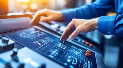 Aufkleber - Close-up of a technician operating advanced control panel with digital displays in a modern facility