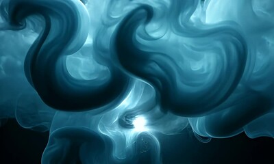 Wall Mural - Abstract Fluid Motion of Ethereal Blue Swirls and Viscous Textures with Illuminated Center Against a Dark Background