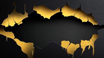 Poster - Cracked black and gold wall with a dark center, creating a dramatic backdrop for art or design