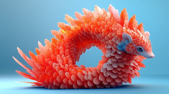 Abstract Orange and White Spiky Creature in Circular Shape