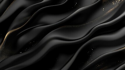 Poster - Elegant flowing black fabric with golden accents creating a luxurious texture and ambiance