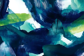 Poster - Artistic blend of teal, navy, and lime tones forming a layered abstract backdrop 