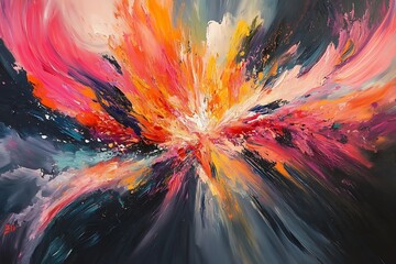 Poster - Artistic explosion of colors with fluid motion and energetic brush strokes 
