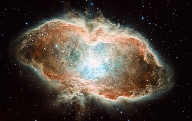 Poster - Cosmic Nebula with Orange, Blue, and White Hues