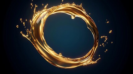 Aufkleber - Golden liquid splash forming a circular shape against a dark background, emphasizing fluid motion
