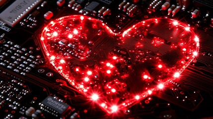 Aufkleber - Heart-shaped circuit board illuminated with red lights, showcasing technology and innovation in design